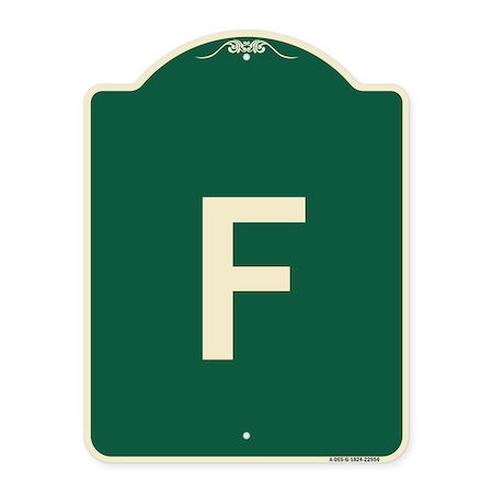 Signmission Designer Series Sign W/ Letter F, Green & Tan Heavy-Gauge Aluminum Sign, 24" x 18", G-1824-22954 A-DES-G-1824-22954
